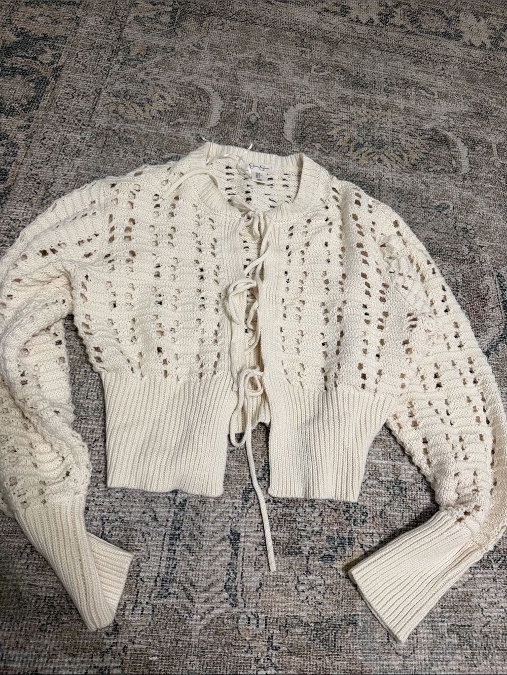 Jessica Simpson Women's Cream Crochet Tie-Front Sweater Cardigan